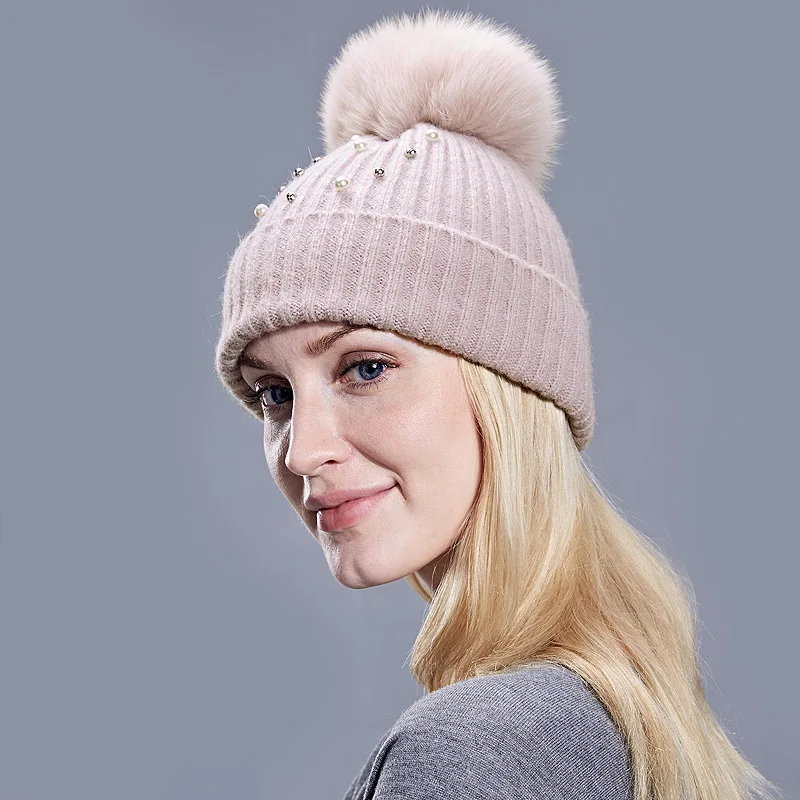 Женская Зимняя шерстяная шапочка с жемчугом|Женские Skullies и шапочки| |