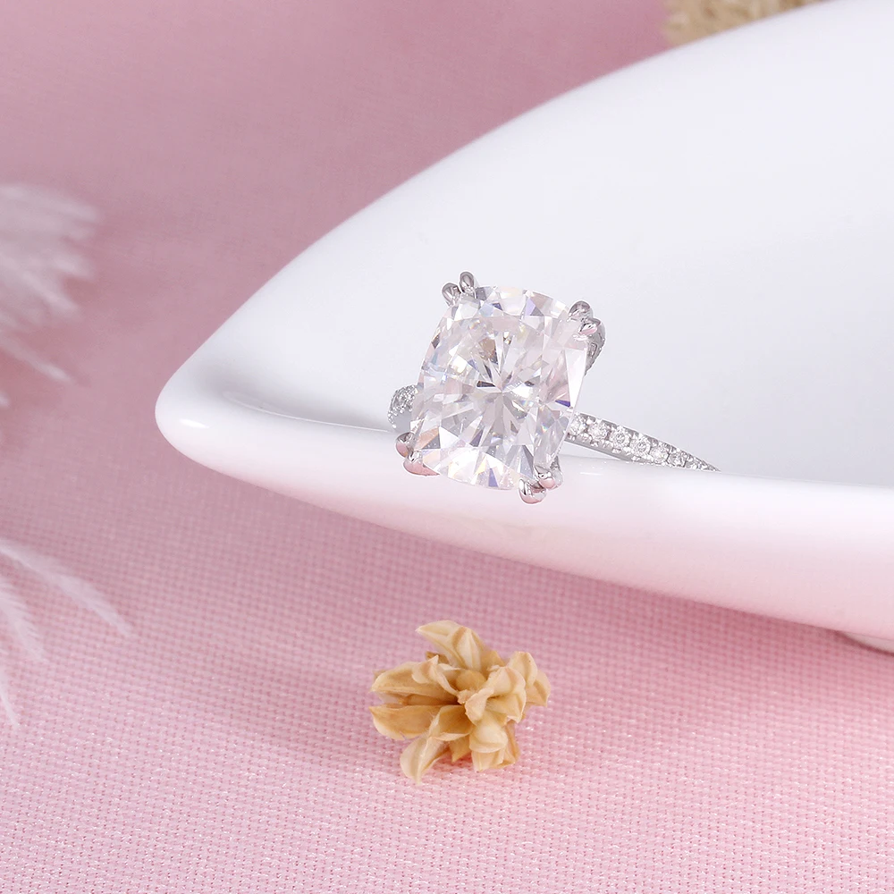 Переходные камни Moissanite кольцо центр 4ct 8X10 мм FG цвет подушки Moissanite алмаз золото обручальное кольцо для женщин 14 K 585 белый