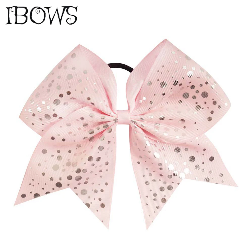 7 ''Bling для девочек серебристый горошек Cheer Луки корсажная лента волос с