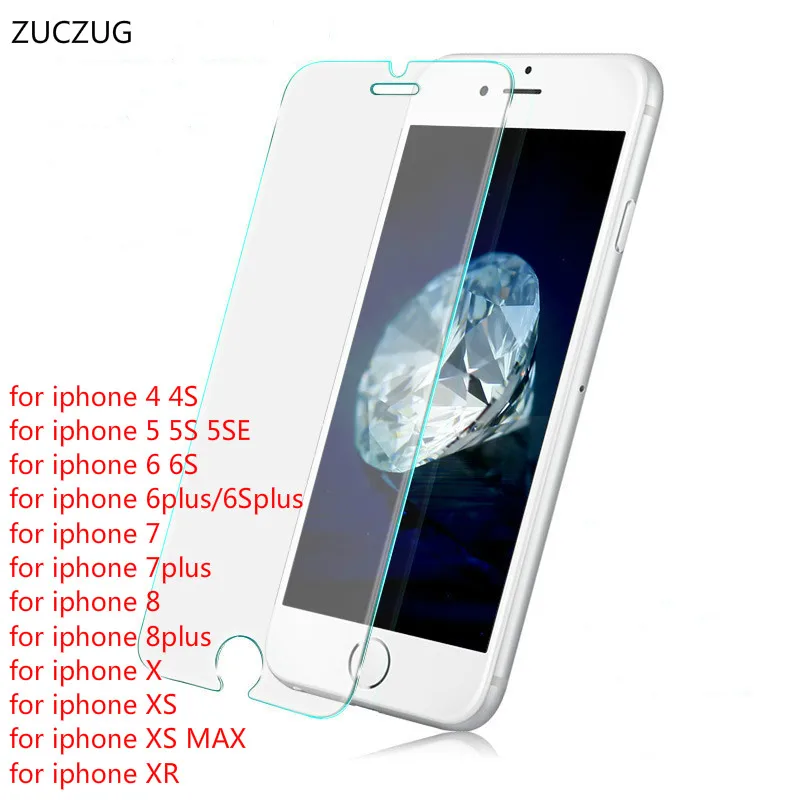 Стеклянное стекло ZUCZUG для iPhone 4 4s 5S закаленное защитное 6s 6plus 7 8 7plus iphone X XR XS MAX