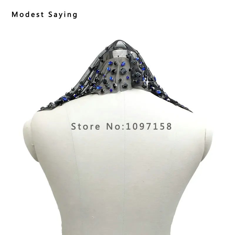 Роскошная Черно-синяя свадебная фата с кристаллами 50 см 2017 короткая птичья