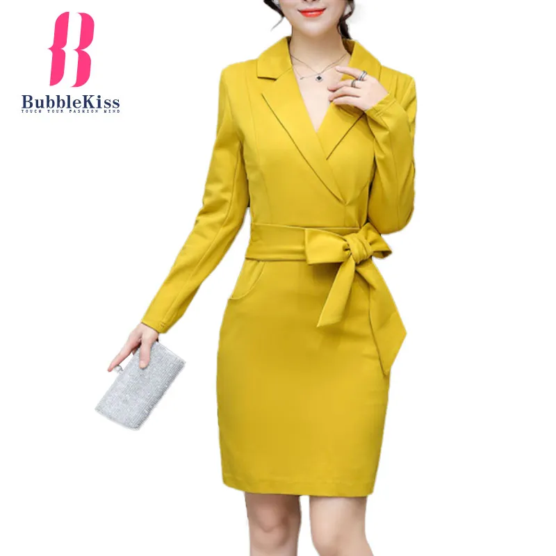 Бантом карман Обычная Bodycon платье Turn Подпушка воротник осень-зима карандаш