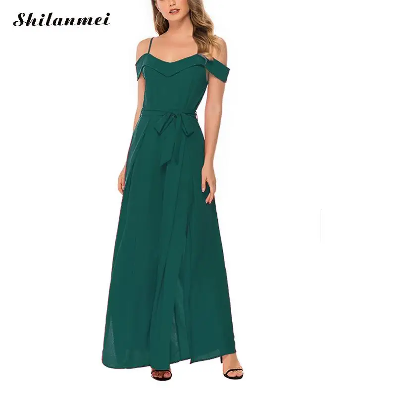 Женское винтажное платье макси красное черное с открытыми плечами и разрезом