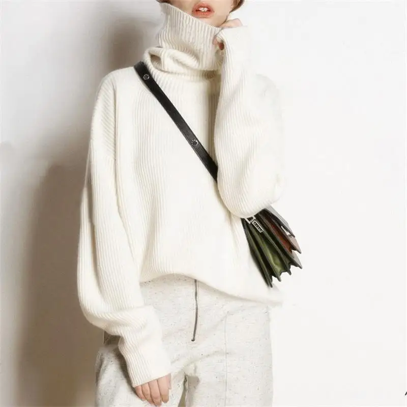 Harajuku свитер с высоким воротом Женский вязаный Свободный пуловер pull femme hiver BF стиль