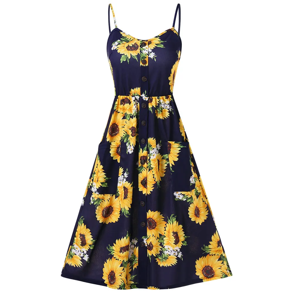 Cosmera Элегантное платье без рукавов на бретельках с принтом в виде подсолнухов