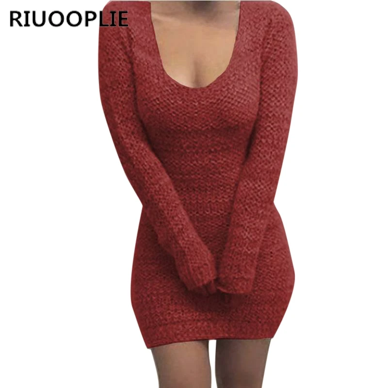 RIUOOPLIE Женское зимнее сексуальное облегающее платье-джемпер вязаное платье с