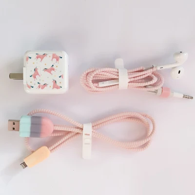 style9 Намоточный кабель мультфильм USB протектор для кабеля передачи данных набор с наклейки для зарядного устройства спиральный usb-шнур с зарядным устройством для Iphone для ipad - Цвет: style9