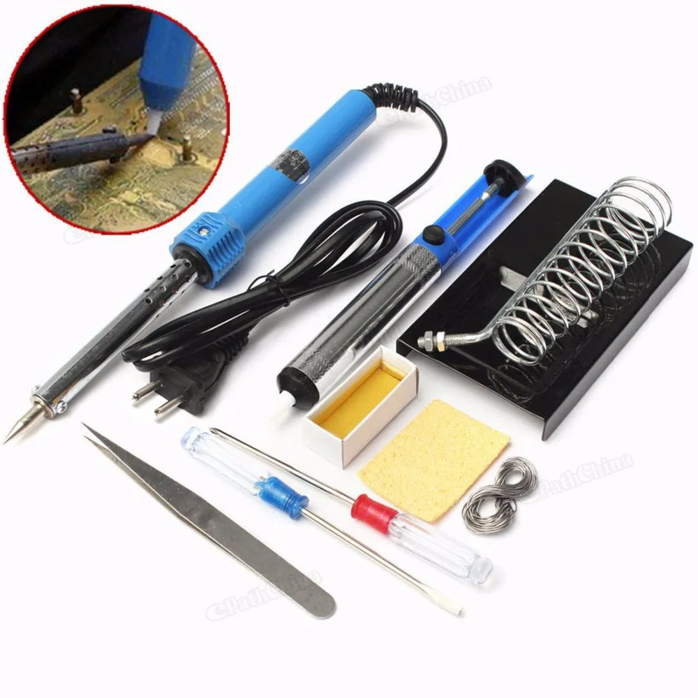 220V электрический сварочный припой комплект, 30 Вт, 40/60W EU Plug паяльной 9in1 DIY станция инструменты для стартера набор с железный Стенд Desolder насос