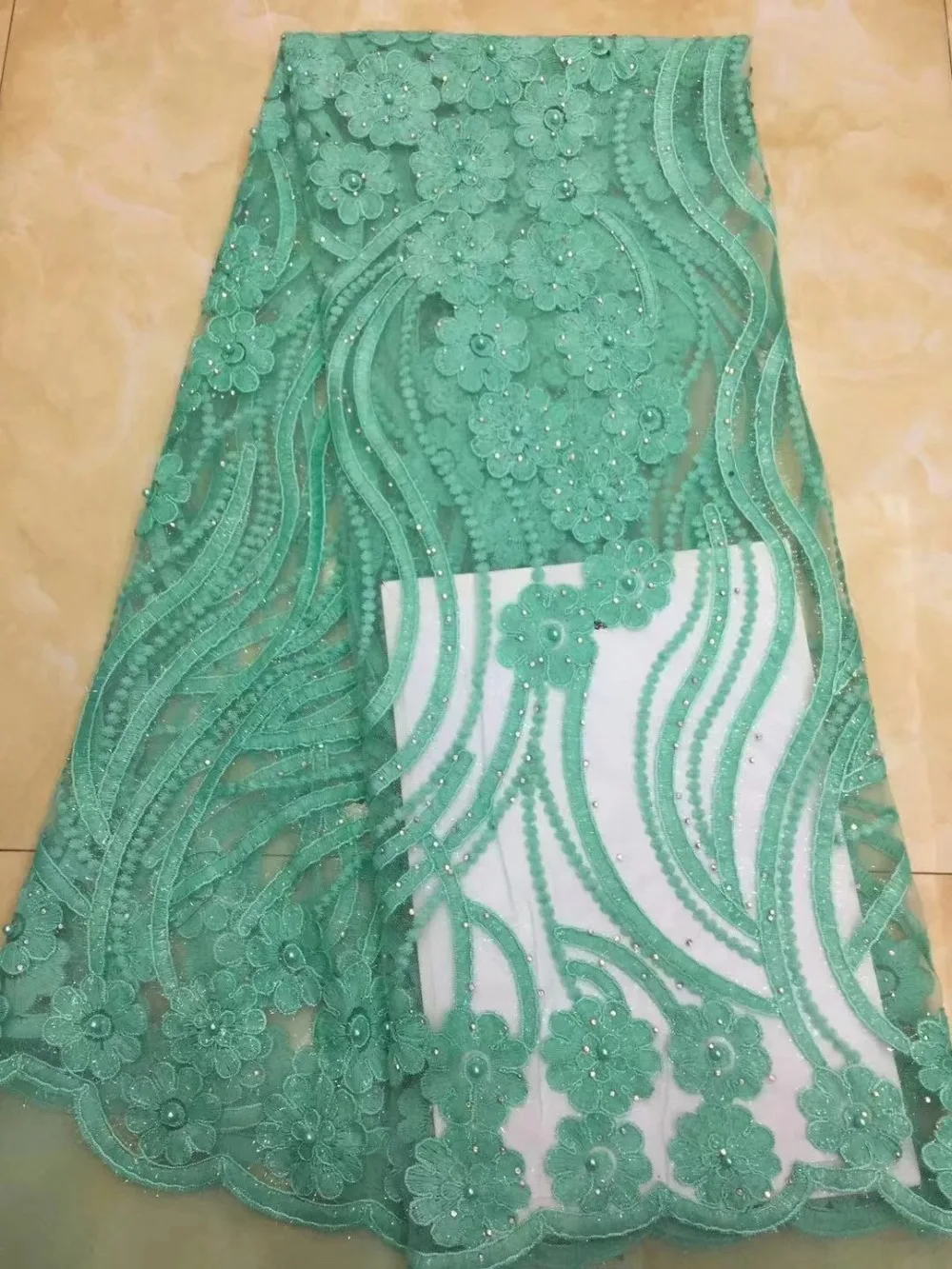 Free shipping new arrival French mesh lace with beads and stones 5 yards/lot African wedding clothes fabric! | Дом и сад