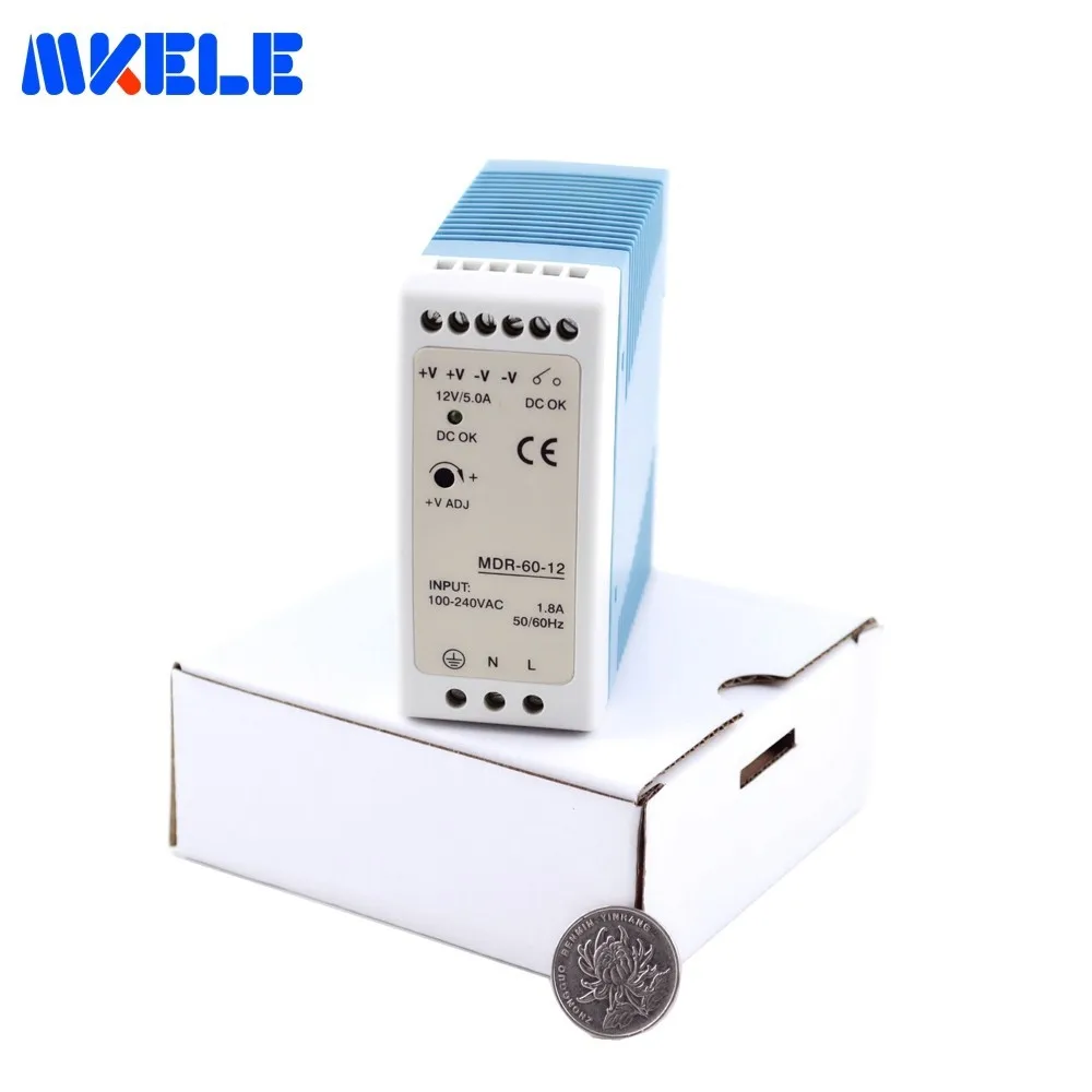 Makerele AC постоянный ток din-рейка питание MDR-60 5 в 12 В 60 Вт Импульсные блоки питания для светодиодные ленты свет лампы