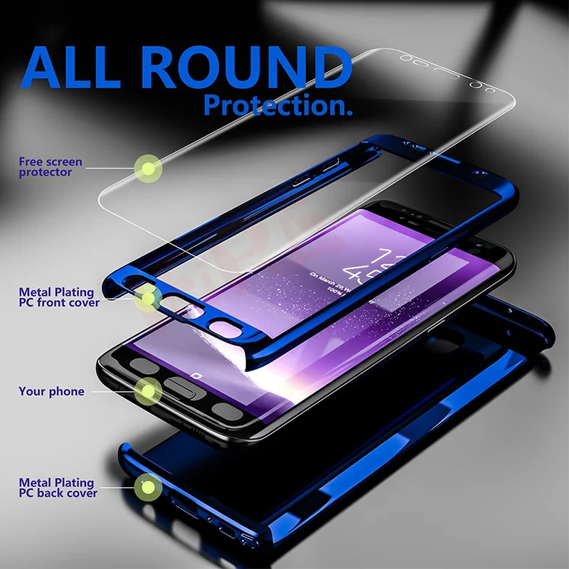 360 Plating Mirror Hard PC Phone Cases For Samsung Galaxy A5 A7 J5 J7 2017 Full Cover S8 S9 Plus Note 8 S7 Edge Case |