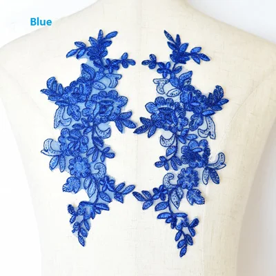Blue 5 пар цветов 27X12 см Изысканная свадебная вуаль украшения на голову Кружевная аппликация с кружевной отделкой платье DIY кружевные аксессуары - Цвет: Blue