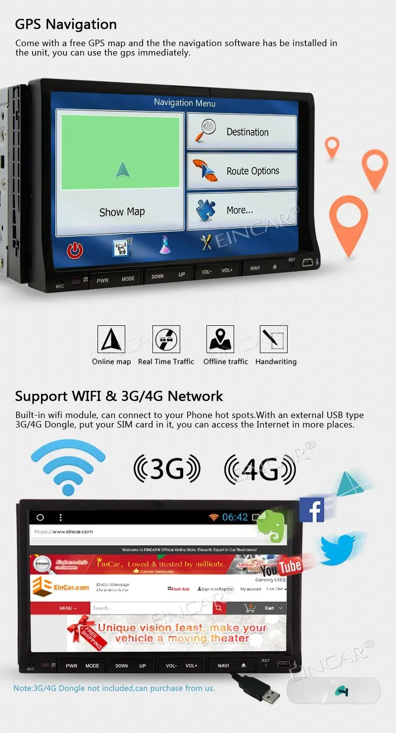 Android 7.1 автомобиль Радио стерео автомобильной 7 'ƈ Дин DVD CD плееры в тире