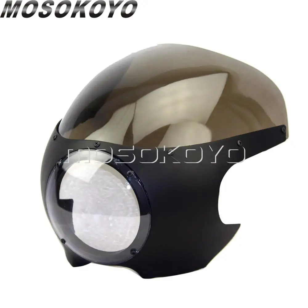 matte black smoke Мотоцикл Кафе Racer головной светильник обтекатель 5-3/" передний светильник Маска Крышка для Harley Chopper Bobber Sportster Dyna Softail - Цвет: matte black smoke