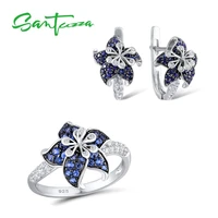 santuzza silver jewelry set for woman authentic 925 sterling silver blue star flower white cz ring earrings set fashion jewelry