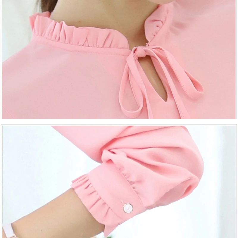 Весенние женские топы и блузки с длинными рукавами шифоновая розовая блузка