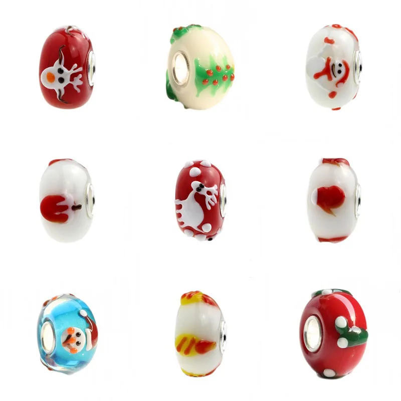 925 Sterling Silver Large Hole Colorful 3D Christmas Hat Tree Deer Series Charm Glass Beads Fit European Bracelet Jewelry | Украшения и