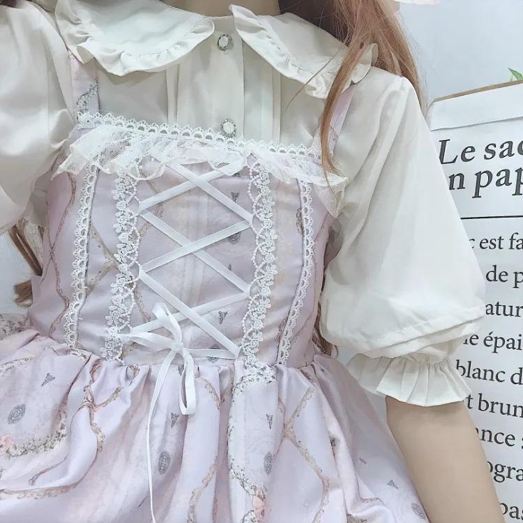 Платье Лолиты, японское платье JSK Kawaii, сказочное платье на бретелях, женское летнее платье, мягкое милое платье лолиты для девочек