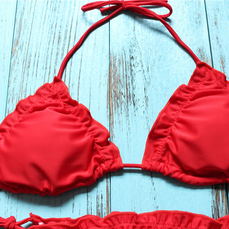 Lovey Village 2017 Brazilian Bikini Red Swimwear Swimsuit Women Leaf Set New Bathing Suit Female |