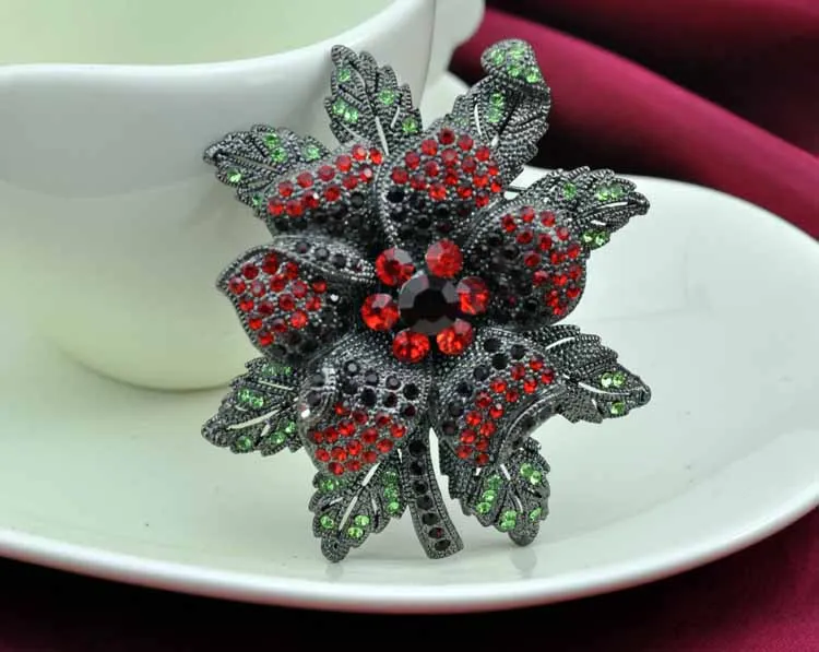 Женская Классическая Брошь с австрийским Красным Кристаллом|flower brooch pin|flower