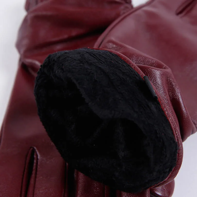 2018 зимние женские перчатки из овчины черные винно красные однотонные наручные