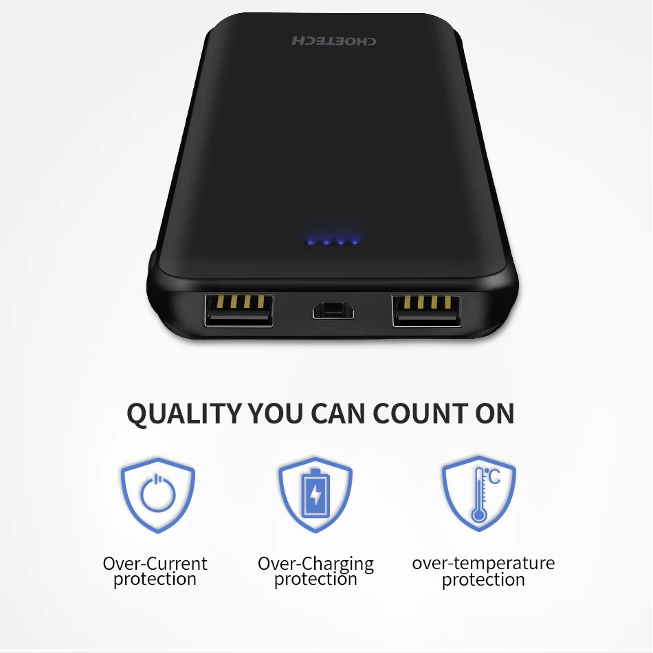 CHOETECH 10000 мАч power Bank ультра тонкая Быстрая зарядка портативное зарядное устройство