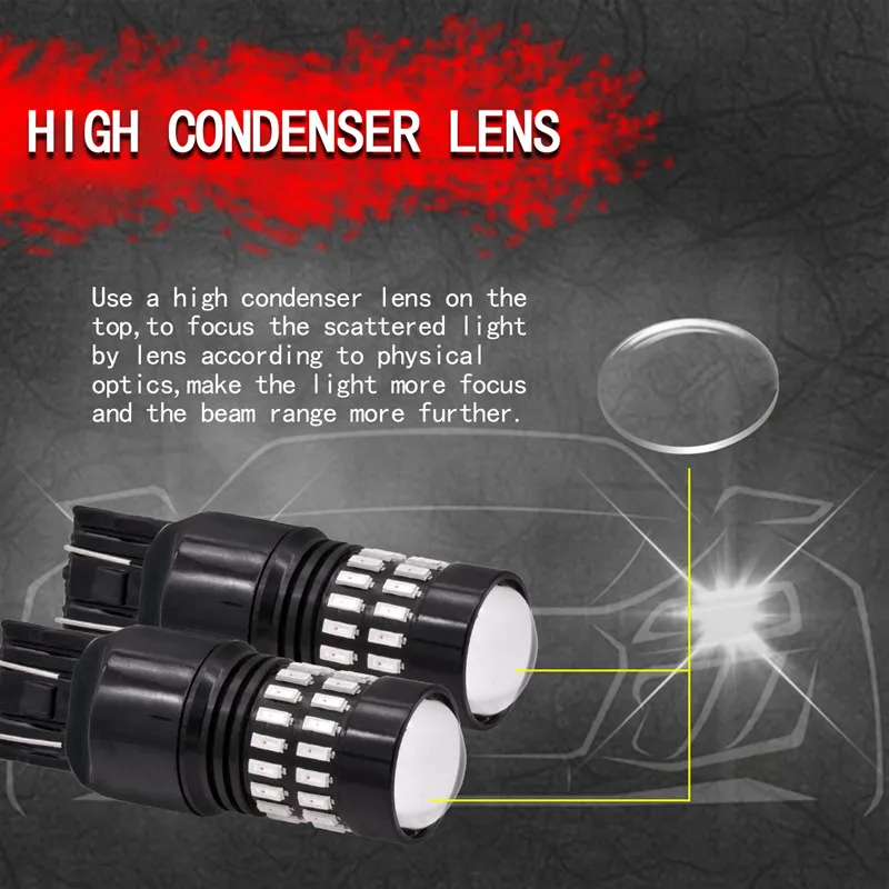 2x T20 7443 580 двойной контакт Чрезвычайно яркий 48 SMD 4014 чипы W21/5 Вт светодиодный