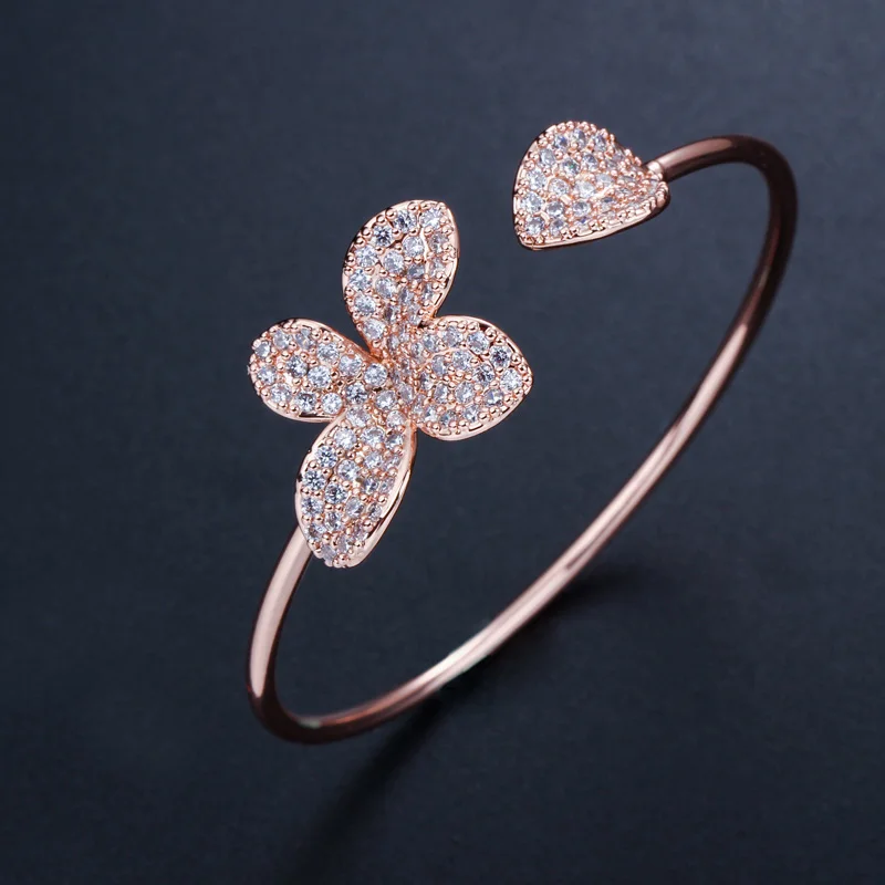 rose gold color Pera Высокое качество сверкающий AAA+ кубический цирконий регулируемый размер большой цветок Форма браслет и браслет для женщин вечерние ювелирные изделия Z002 - Окраска металла: rose gold color