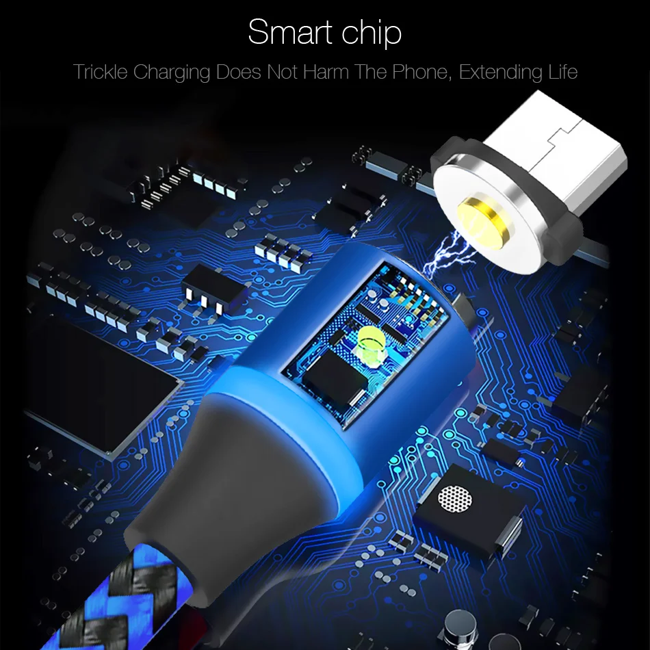 Newest LED Adapter Magnetic USB Cable for iPhone X 8 Micro type C Braided cable Charger Samsung Xiaomi Huawei Cord | Мобильные