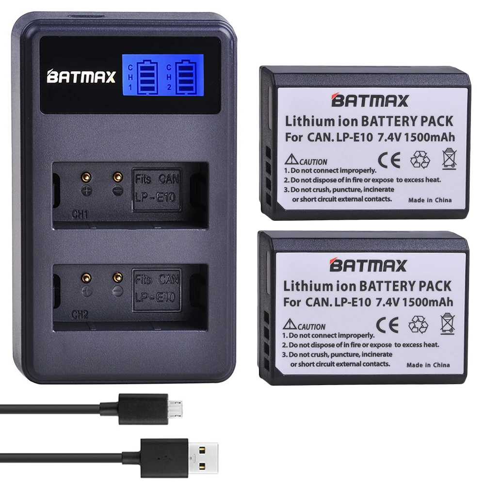 Аккумулятор для фотоаппарата 2x1500 мАч LP E10 LPE10 + зарядное устройство с двумя USB и ЖК