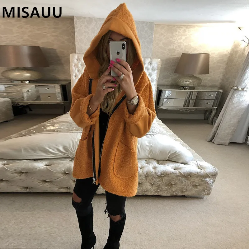 MISAUU флисовая куртка из искусственной овчины с капюшоном пальто для женщин Осень