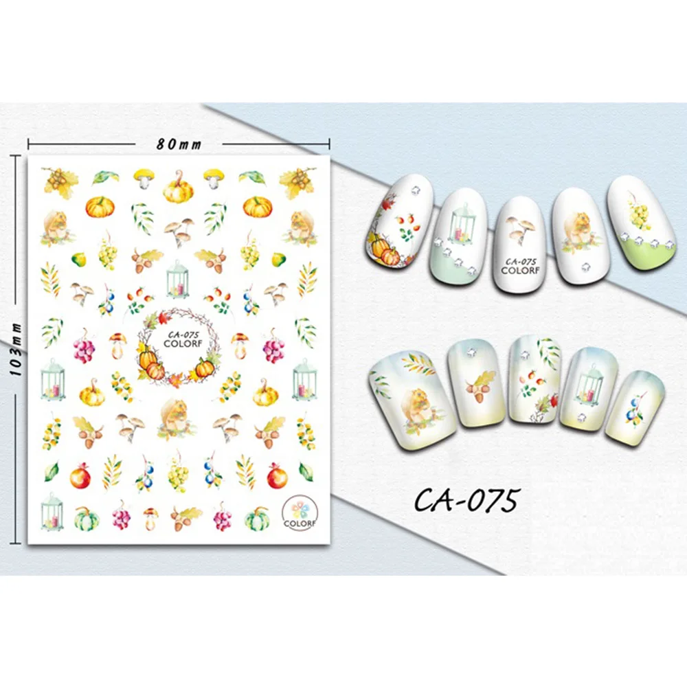 CA075 1 лист смешанные цвета модные узоры стикеры 3D на ногти Nail Art осень/лето тематический дизайн очаровательные наклейки Маникюрный Инструмент BECA073-081 - Цвет: CA075