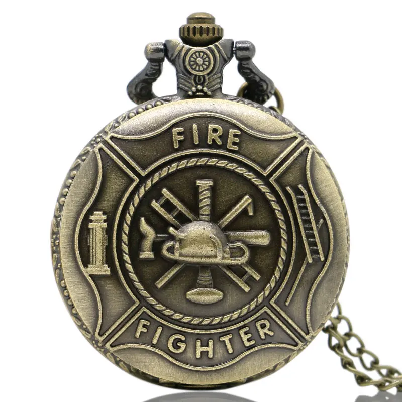

Steampunk Fire Fighter Theme 3D Quartz Pocket Watch Retro With Necklace Chain Pendant for MenWomen Bronze Fob Watches Gifts