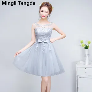 Bridesmaid Dresses Pretty Appliques Lace Flowers Wedding Party Dress Women Elegant O Neck Sleeveless Dress Gray Mingli Tengda Bridesmaid Dresses Pretty Appliques Lace Flowers Wedding Party Dress Women Elegant O Neck Sleeveless Dress Gray Mingli Tengda