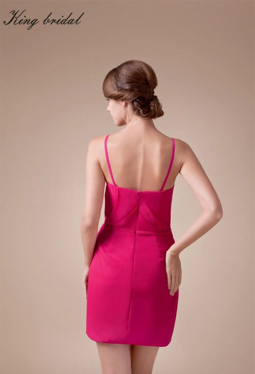 2017 Фуксия Шифон Бретельках Оборками Короткие Рукавов Платья Невесты Простой