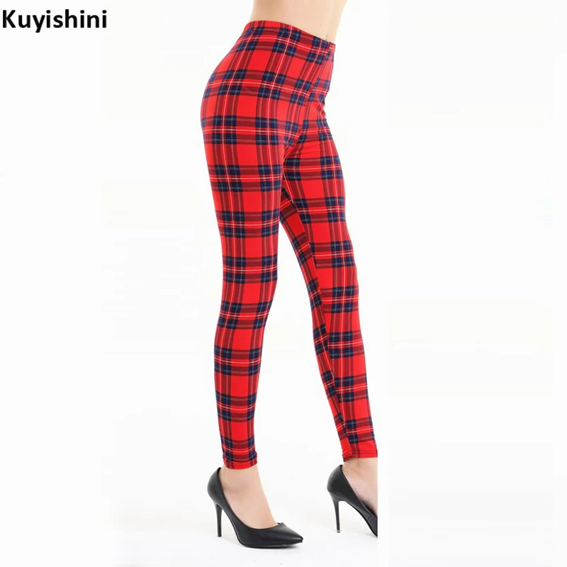 Женские черные лосины с эластичной резинкой на талии клетчатые элегантные брюки