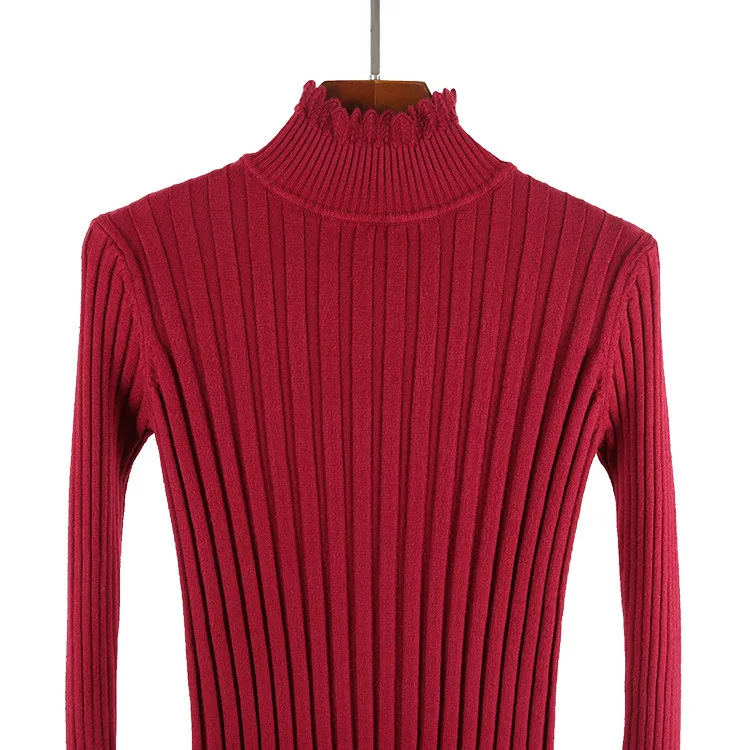 

Nice Fall Winter Knitted Sweater Cotton Slim Pullovers Casual Twist Bottoming High Elastic Turtleneck Petal Collar