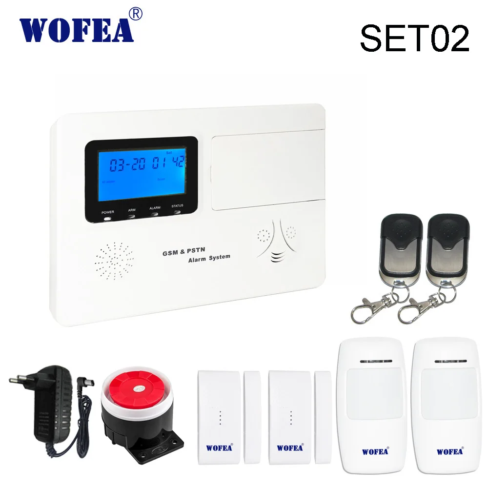 Set02 Wofea домашней безопасности PSTN+ GSM сигнализация с 99 беспроводной зоны, 4 проводной зоны ISO и android APP ЖК-дисплей голосовые подсказки - Цвет: Set02