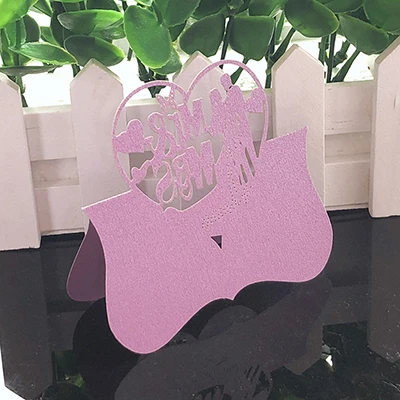 Purple 10 цветов 50 шт. MR& MRS Love Heart лазерная резка, для свадьбы Вечерние настольные карточка с именем и местом, настройка сообщений, вечерние принадлежности для мероприятий - Цвет: Purple