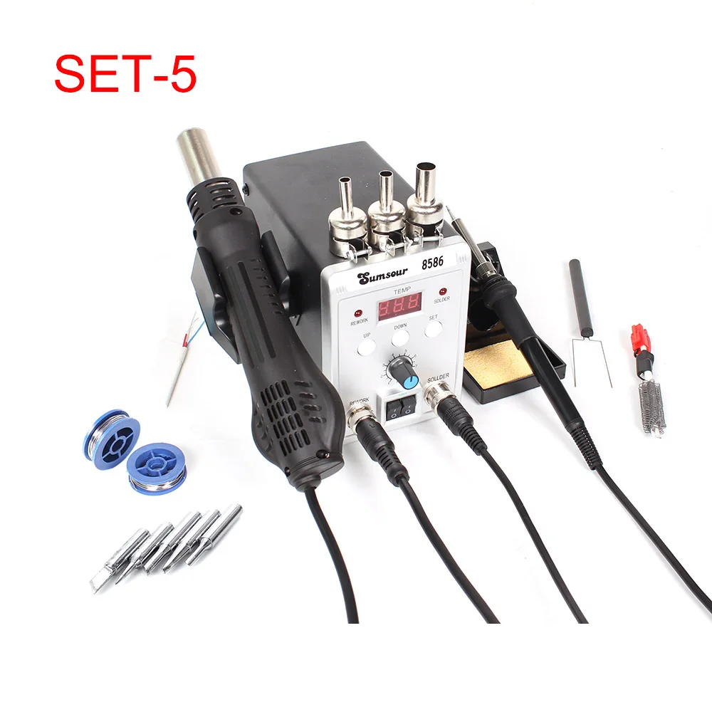SET-5 8586 паяльная станция с горячим воздухом светодиодный цифровой 2 в 1 SMD ESD паяльник Тепловая воздушная пушка паяльная станция с бесплатными подарками - Цвет: SET-5