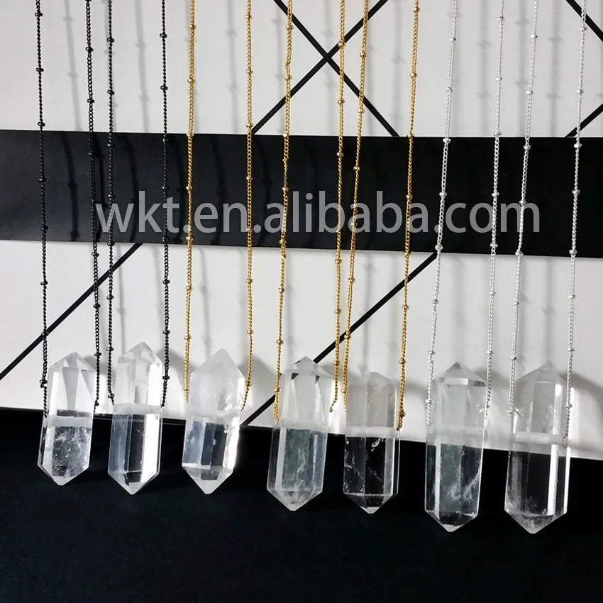 WT-N166 горячие продажи природного двойная точка сырья кристалл кварца ожерелье золотой отделкой бусинами ожерелье цепь подарок ювелирных изделий