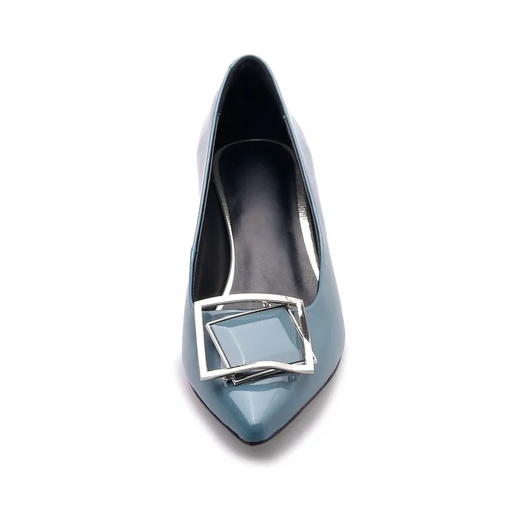 

MLJUESE 2019 women pumps Soft Cow leather autumn spring metal decoration blue color pointed toe high heels shoes party dress