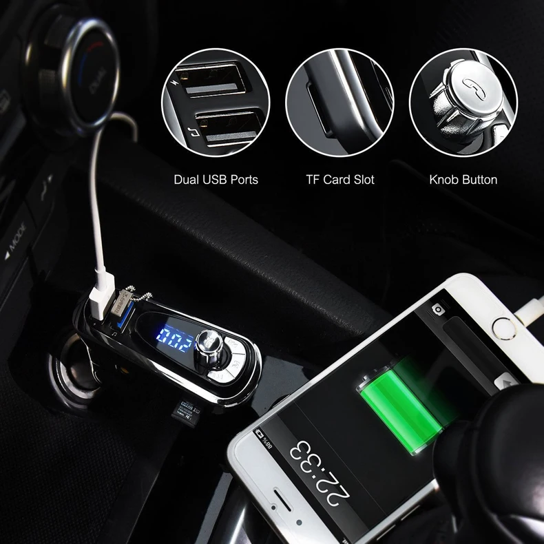YASOKRO Bluetooth автомобильный комплект громкой связи fm-передатчик модулятор Автомобильный аудио mp3-плеер с детектором напряжения двойной USB Автомобильное зарядное устройство