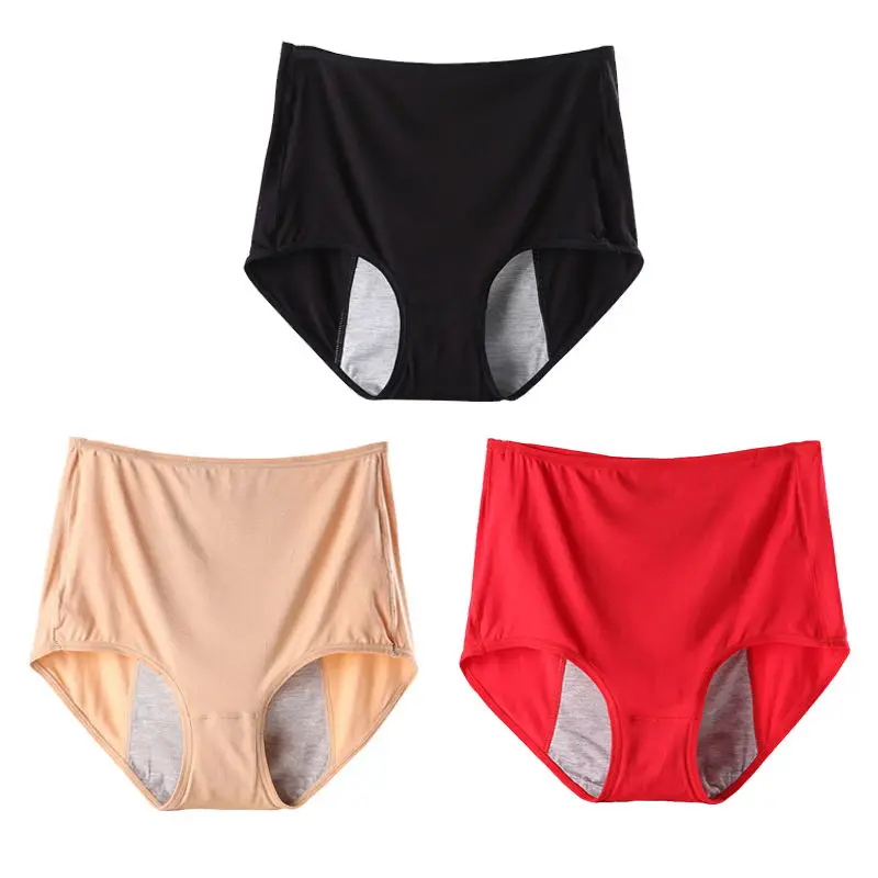 Black Beige Red DKERT 3pcs/lot Women Menstrual Period Panties Ladies Underwear Seamless Plus Size Physiological Leakproof Female Briefs - Цвет: Black Beige Red
