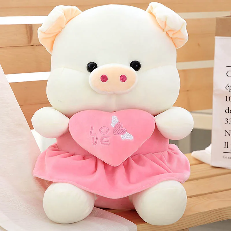2018 35cm Embrace a heart Pink Blue Pig Plush Doll in dress Stuffed Toy Soft Lovely Birthday Gift for children | Игрушки и хобби