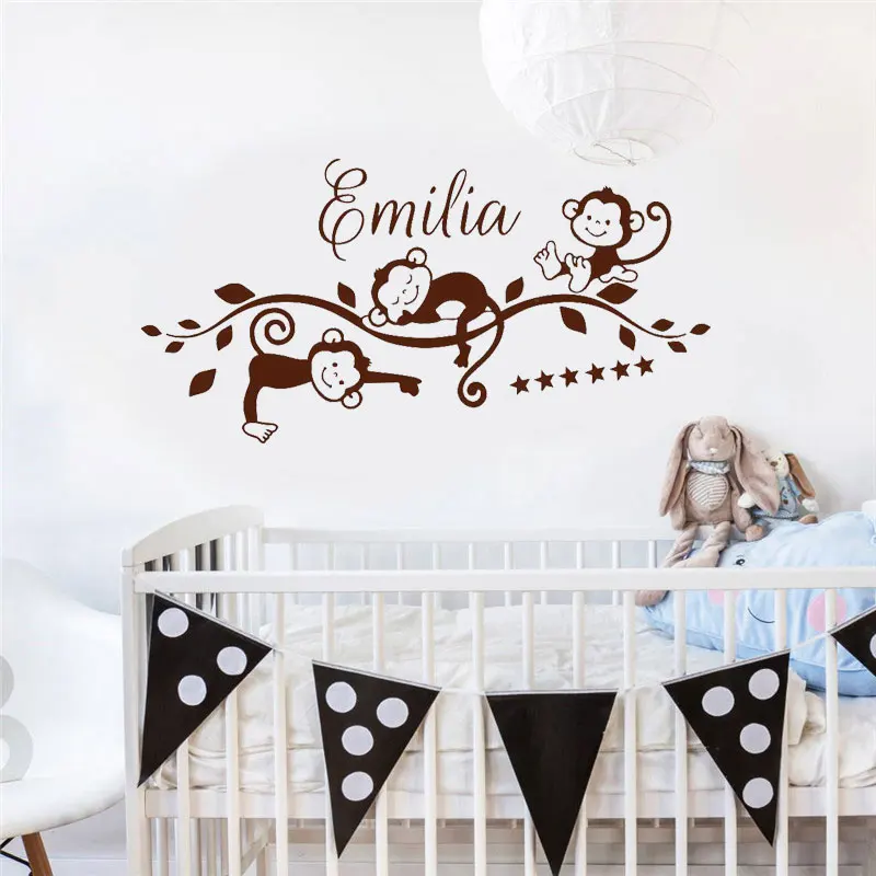 Обезьяны играть на ветке Детская комната Декор персонализированные детские