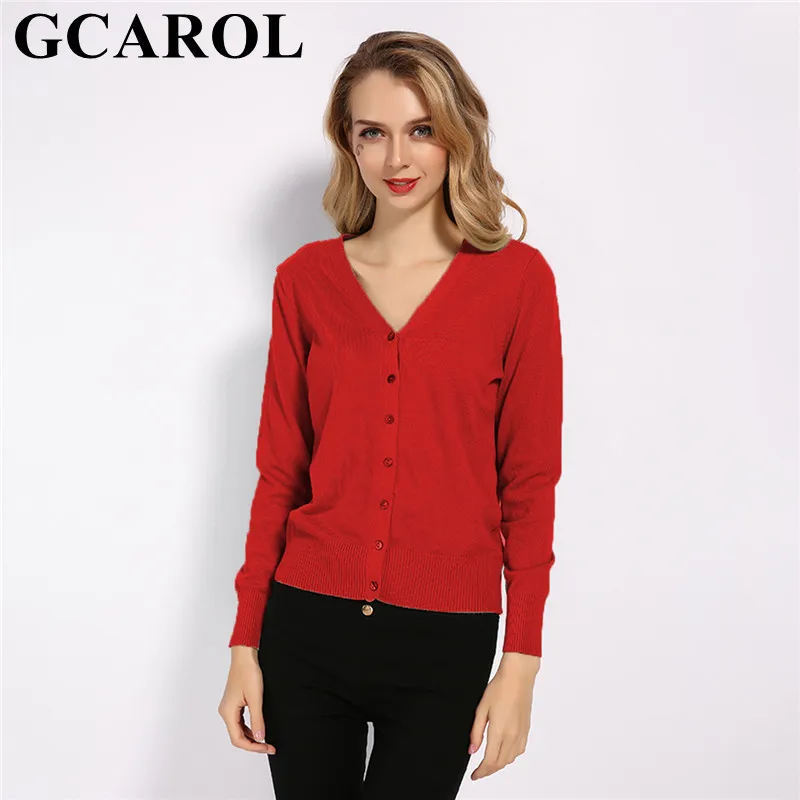Wine Red GCAROL осень зима v-образный вырез женский Укороченный кардиган 30% шерсть свитер стрейч однобортный OL трикотаж - Цвет: Wine Red
