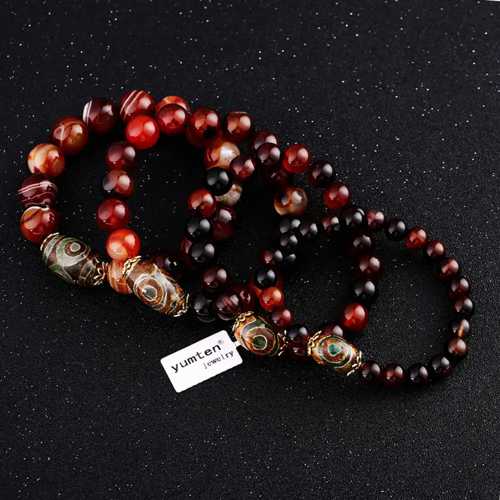 Женский и мужской эластичный браслет из натурального агата чакры Longan Dzi