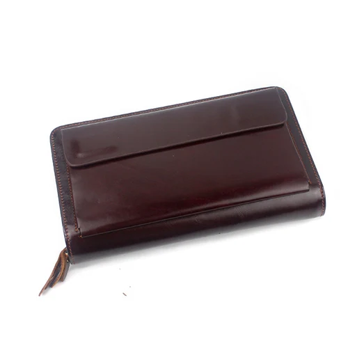 9069B Red coffee Длинный кошелек для телефона, кошелек, держатель для карт, сумки для денег, мужской клатч, кошелек, мужской кошелек из натуральной кожи, двойная молния, мужской кошелек - Цвет: 9069B Red coffee