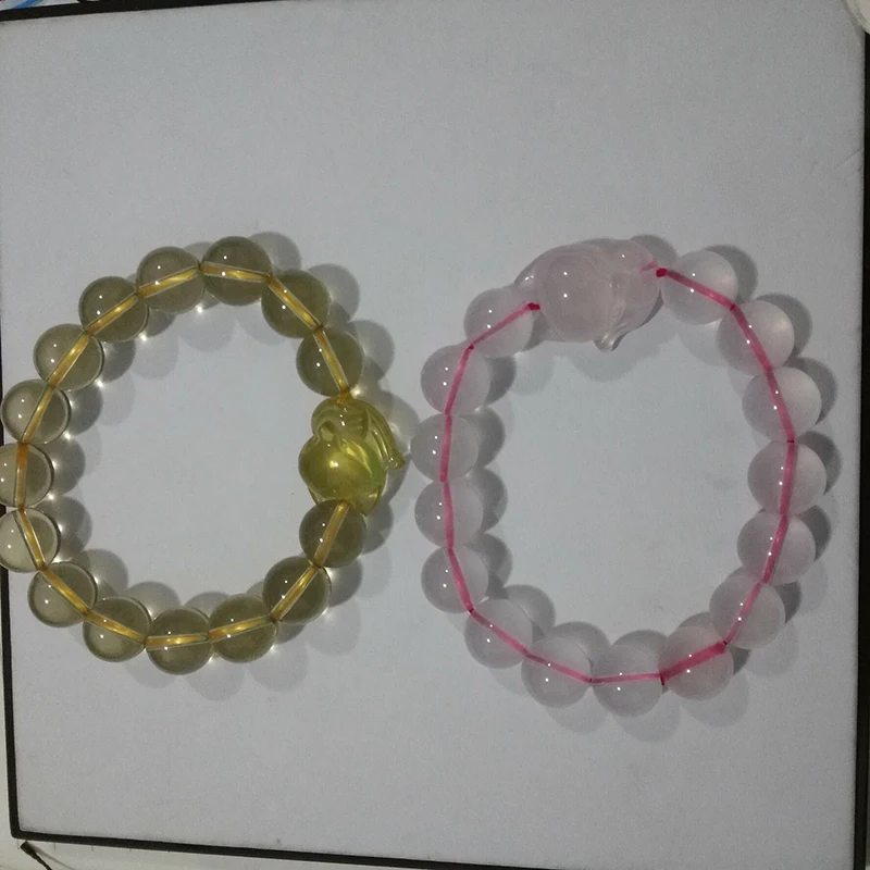 Браслет с натуральными кристаллами розового и желтого цвета 12 мм|crystal bracelet|natural